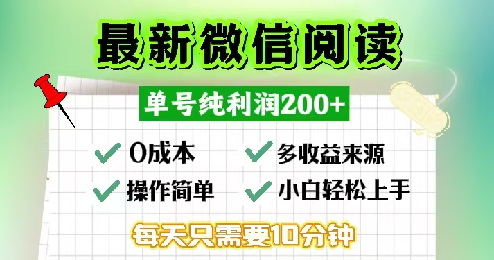 微信阅读最新玩法,每天十分钟,单号一天200+,简单0零成本,当日提现 第1张 微信阅读最新玩法,每天十分钟,单号一天200+,简单0零成本,当日提现 第1张