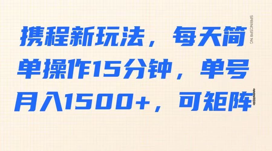 携程新玩法，每天简单操作15分钟，单号月入1500+，可矩阵 第1张