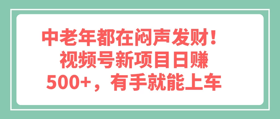 中老年都在闷声发财！视频号新项目日赚500+，有手就能上车 第1张