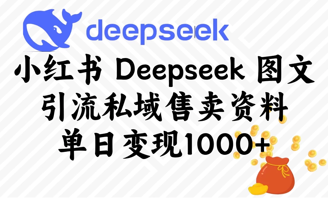 小红书 Deepseek 图文引流私域售卖资料，单日变现1000+
