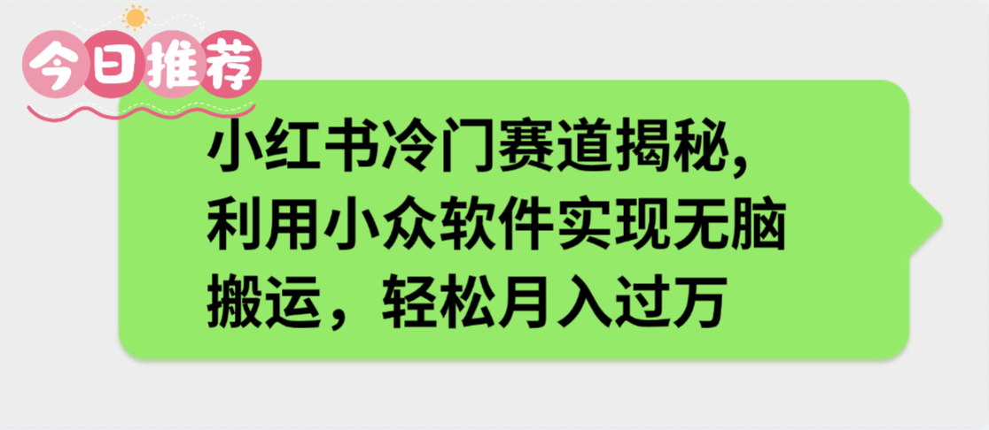 小红书冷门赛道揭秘,利用小众软件实现无脑搬运，轻松月入过万