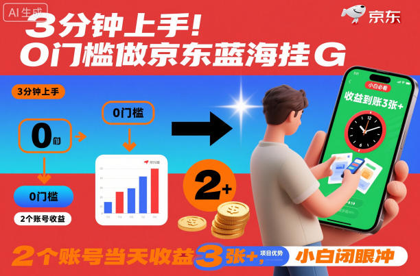 0门槛做京东蓝海全自动掘金,2个账号当天收益3张+,小白闭眼冲【揭秘】 第1张 0门槛做京东蓝海全自动掘金,2个账号当天收益3张+,小白闭眼冲【揭秘】 第1张